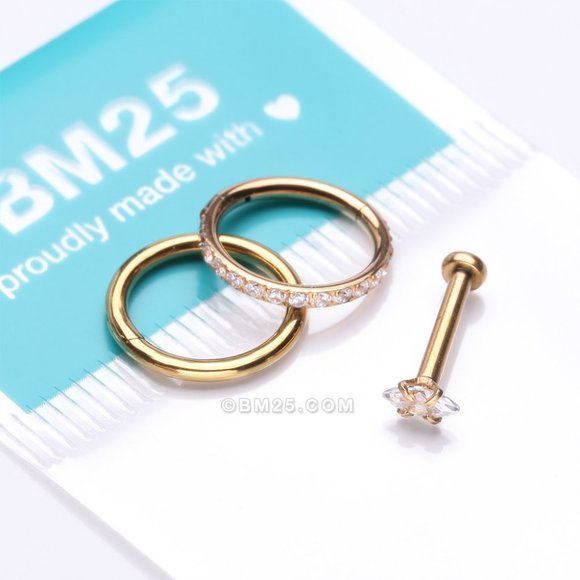 3 Pcs of Assorted Everyday Golden Sparkle Marquise Stud x Clicker Package - Picture 3 of 3